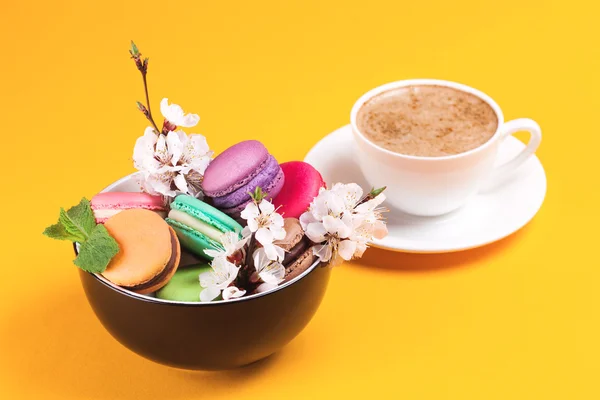 Colorful macaroon in bowl