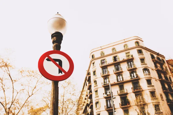 No left turn signs in Barcelona — Stock Photo, Image