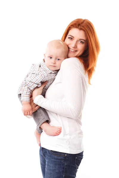 Happy mother with baby isolated — Stock Photo, Image
