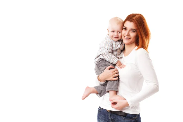 Happy mother with baby isolated — Stock Photo, Image