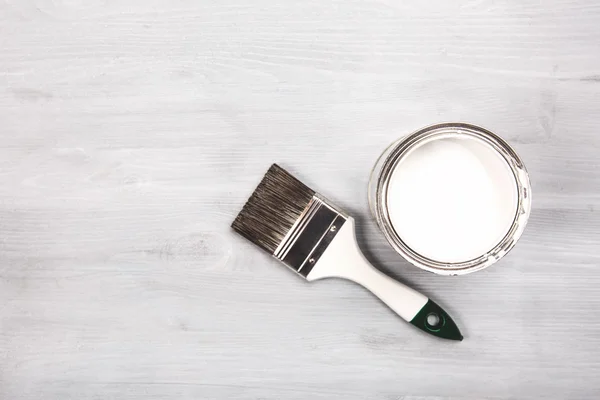 Paint brush on the can. Top view. — Stock Photo, Image