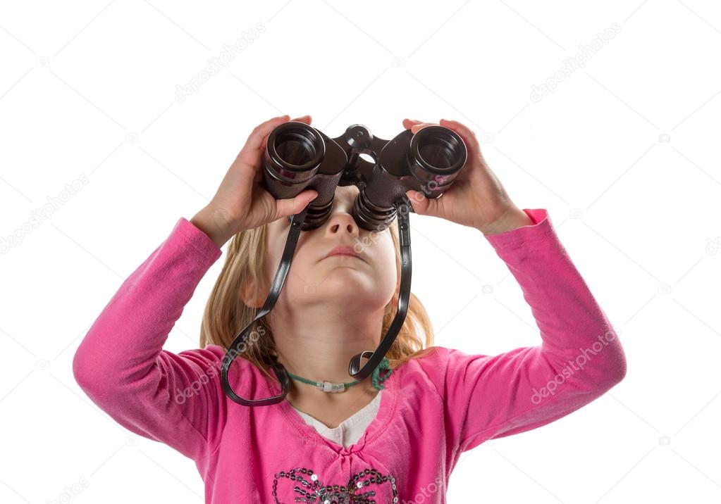 Girl with Binoculars Looking Up