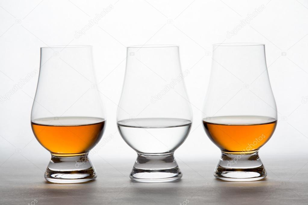 Whiskey and Vodka in Crystal Tasting Glasses