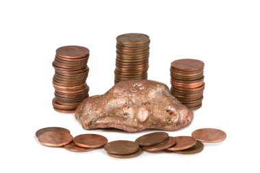 Isolated Copper Nugget and Pennies clipart