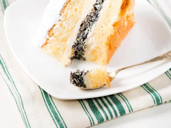 Lemon cake with meringue and chia seeds — Stock Photo, Image