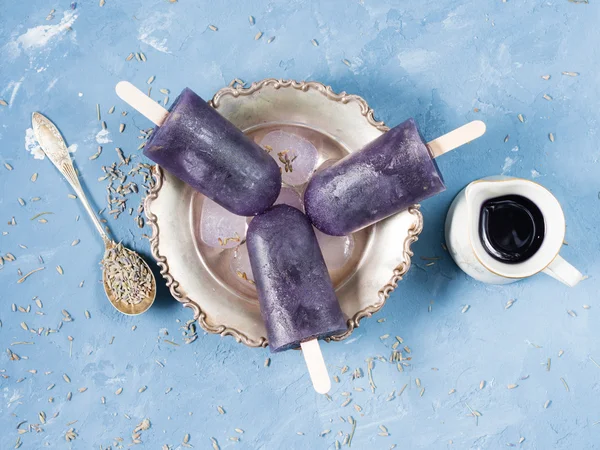 Lavender popsicles in a bowl