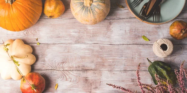 Thanksgiving dinner background with pumpkins — Stock Photo, Image