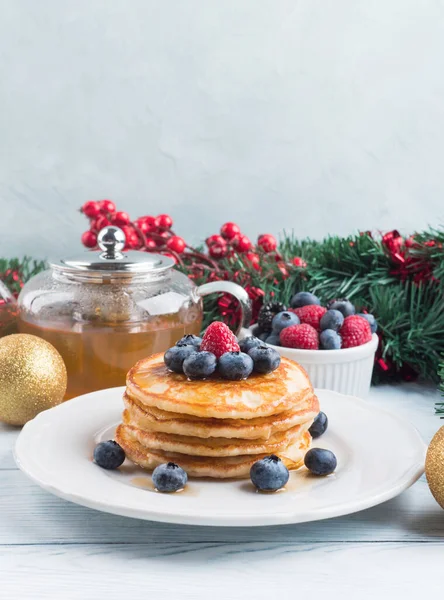 Stack of pancakes as winter holiday treat — Stock Photo, Image