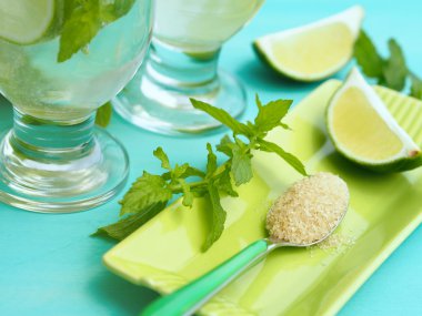 Mojito kokteyl ve malzemeler