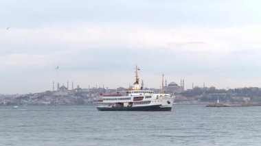 Limana vapur yanaşıyor ve arka planda Ayasofya var..
