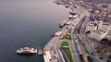 İHA ile Galata Köprüsü üzerinde Sirkeci görünümü