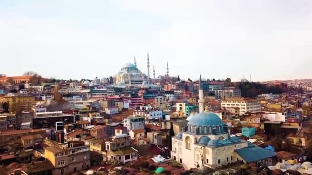 Drone Vlucht Van Eminn Naar Suleymaniye Moskee — Stockvideo