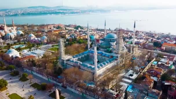 Uitzicht Sultan Ahmet Moskee Hagia Sophia Bosporus Tijdens Terugkeer Met — Stockvideo