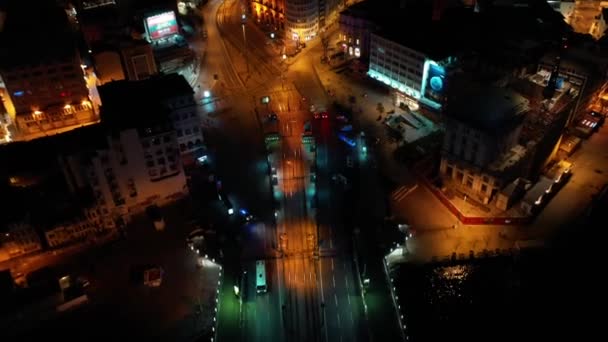 Lot Powrotny Kierunku Mostu Galata Nocnym Dronem — Wideo stockowe
