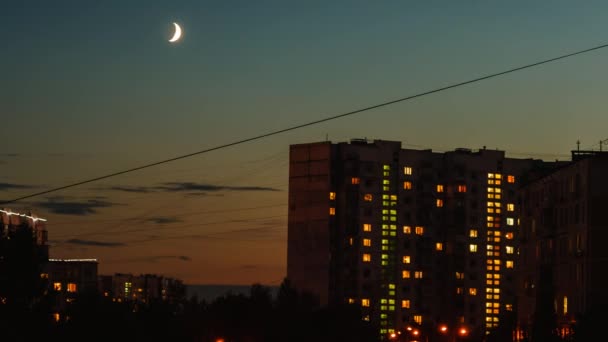 Moon moving over the city — Stock Video