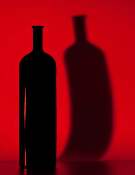 Garrafa preta e sua sombra — Fotografia de Stock