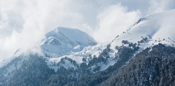 Вершина горы покрыта снегом и облаками — стоковое фото
