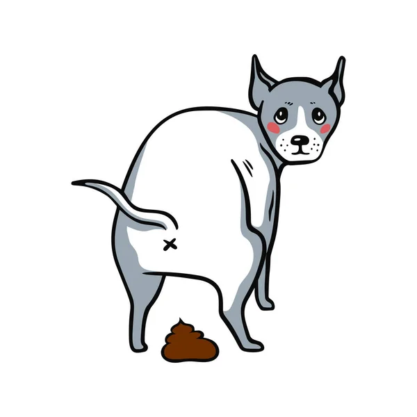Pooping dog. Dirty dog and shit. Happy birthday for friend. Sarcasm. Sarcastic vector illustration in cartoon style —  Vetores de Stock