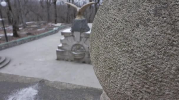 Territorium Stawropol, Stadt Schelesnowodsk, Russland, 18.01.2020 Im Kurpark der Stadt steht die Skulptur eines Adlers mit nach den Seiten ausgebreiteten Flügeln — Stockvideo