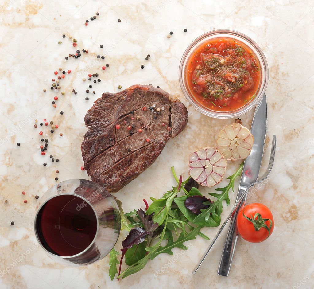 Cooked meat beef steak on the plate