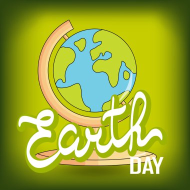 Earth Day Vector illustration with hand drawn word Earth, globe.