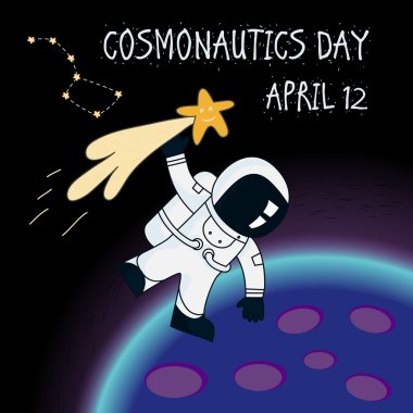 astronot kuyruklu yıldızın kuyruğunu tutun ve gezegenin etrafında uçar