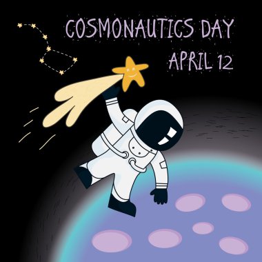 astronot kuyruklu yıldızın kuyruğunu tutun ve gezegenin etrafında uçar