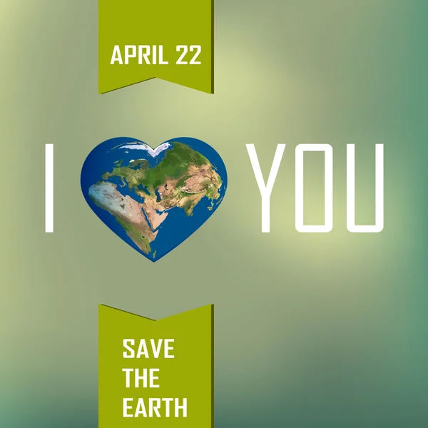 Greeting card with Earth day. Earth in heart shape — ストックベクタ