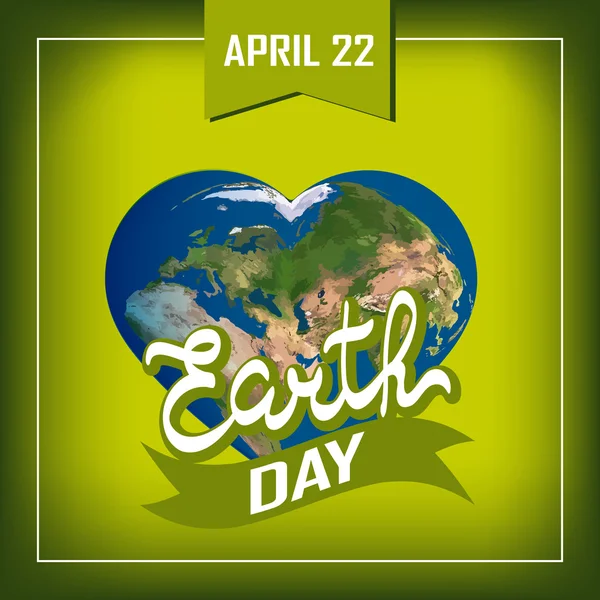 Greeting card with Earth day. Earth in heart shape — Wektor stockowy