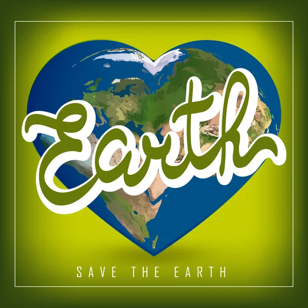 Greeting card with Earth day. Earth in heart shape — Stok Vektör