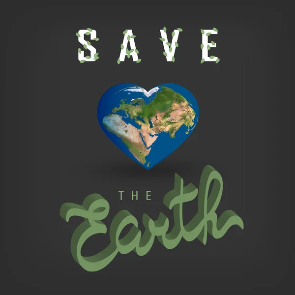 Greeting card with Earth day. Earth in heart shape — Stock vektor