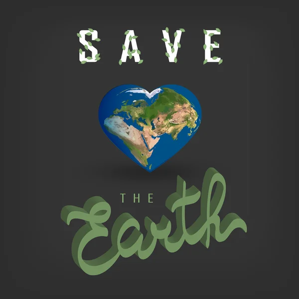 Greeting card with Earth day. Earth in heart shape — Διανυσματικό Αρχείο