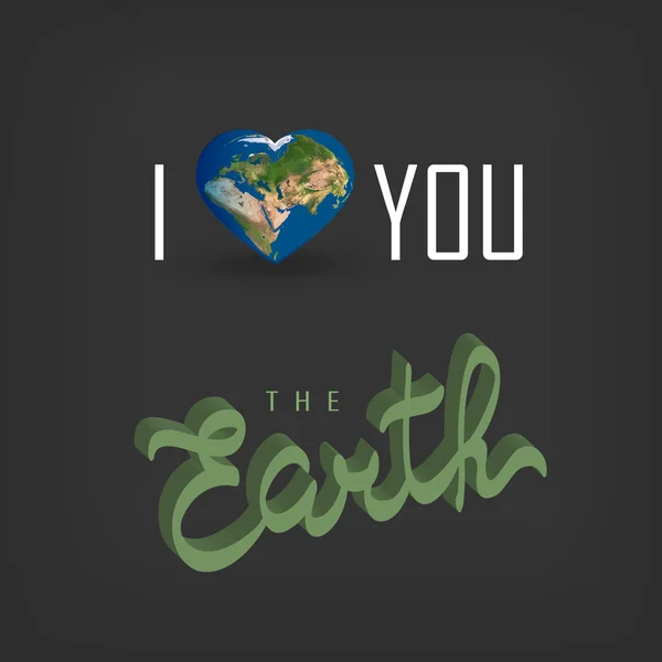 Tarjeta de felicitación con el día de la Tierra. Tierra en forma de corazón — Vector de stock