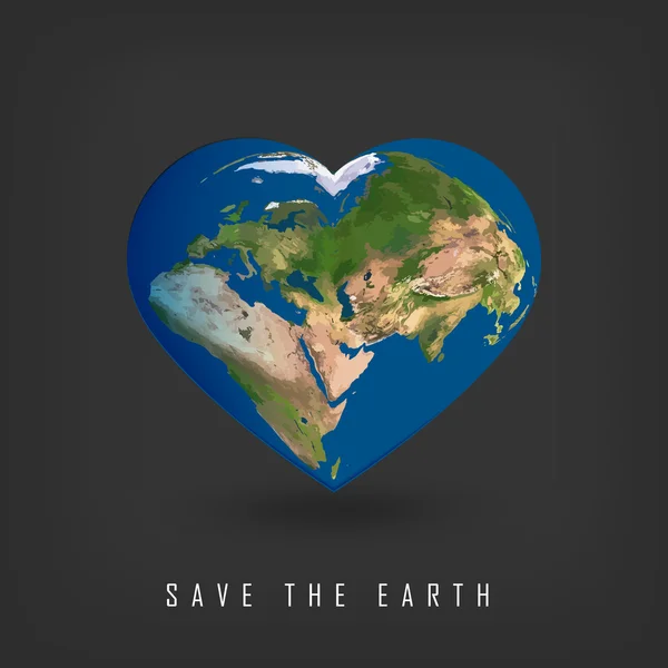 Greeting card with Earth day. Earth in heart shape — Stock Vector