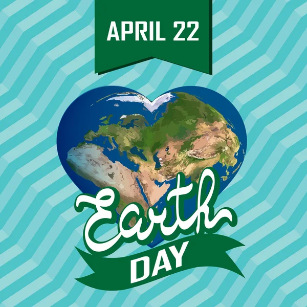 Greeting card with Earth day. Earth in heart shape — Stok Vektör