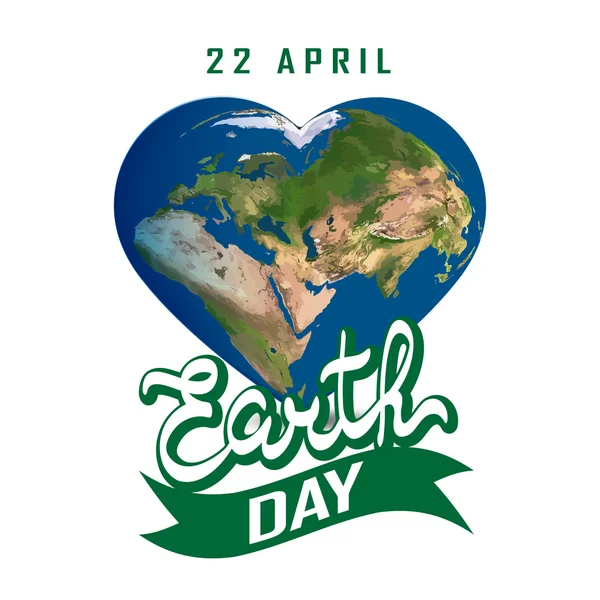 Greeting card with Earth day. Earth in heart shape — Wektor stockowy