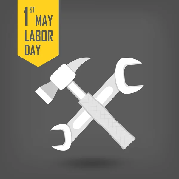 1 de mayo - Día del Trabajo - martillo y llave inglesa — Vector de stock