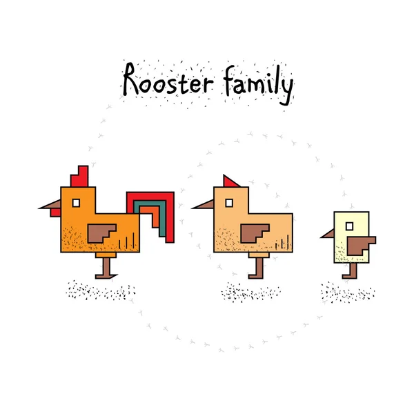 Cube söt kyckling familj - tupp, höna, kyckling. Cartoon vektor — Stock vektor