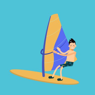 düz stil - erkek karakter vektör windsurf