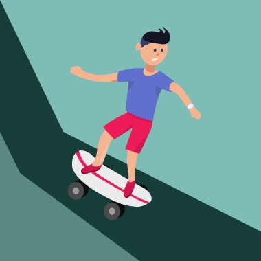 Çocuk yüksek tepelerden kaykay sürme