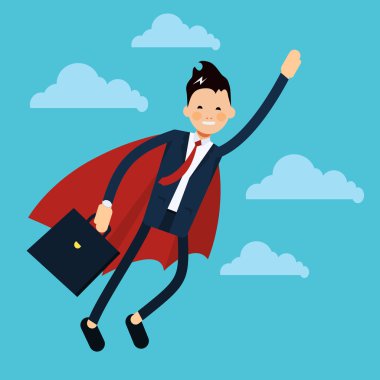 Kutsal kişilerin resmi içinde düz stil uçan office iş süper adam.