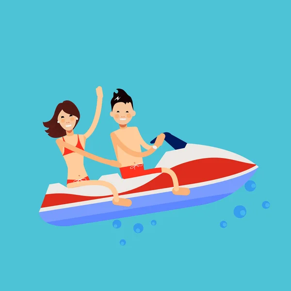 Ilustração vetorial de jovens montando jet ski —  Vetores de Stock