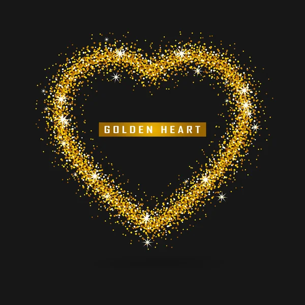 Vector corazón de oro sobre fondo negro — Vector de stock