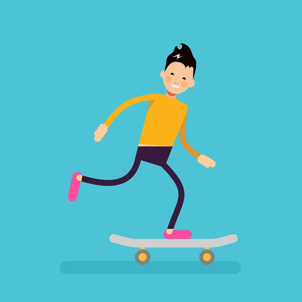 Personaje masculino vectorial en estilo plano - boy riding skateboard — Vector de stock