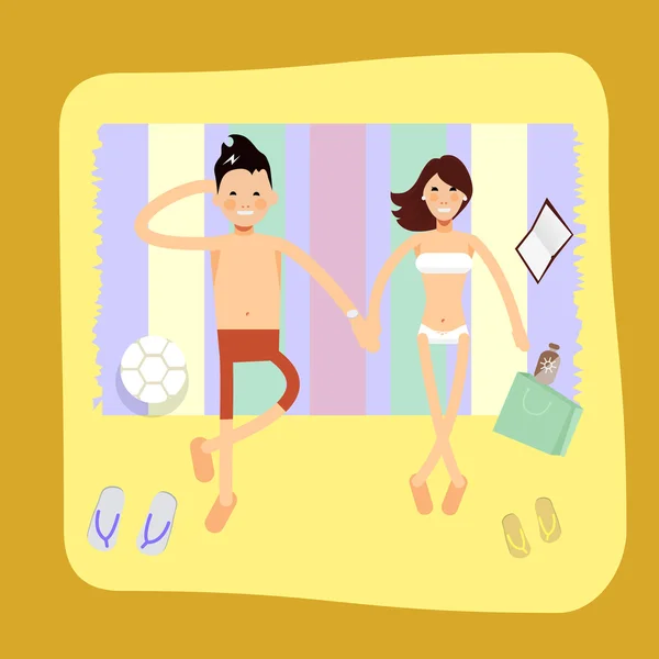 Pareja en la playa tropical - caracteres vectoriales . — Vector de stock