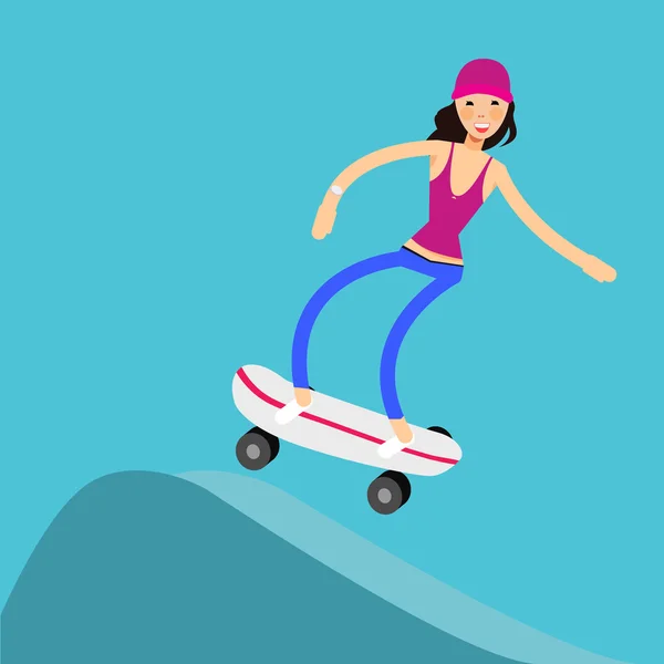 Vecteur personnage féminin dans le style plat - fille équitation skateboard — Image vectorielle