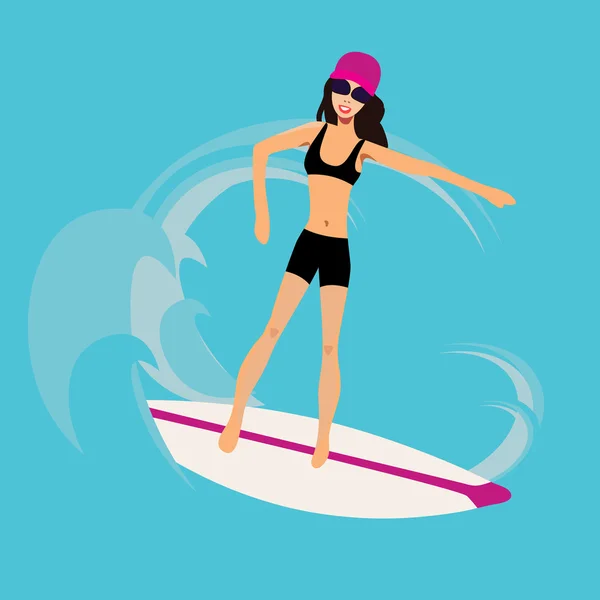 Cool vecteur fille surfeur personnage — Image vectorielle