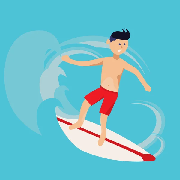Cool surfer personnage vectoriel dans le surf — Image vectorielle