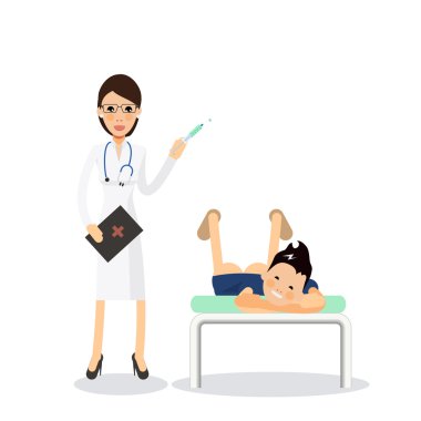 Seksi kadın doktor ilaç şırınga ile bir atış yapıyor 