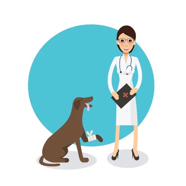 Мила жінка ветеринарний лікар з собакою — стоковий вектор